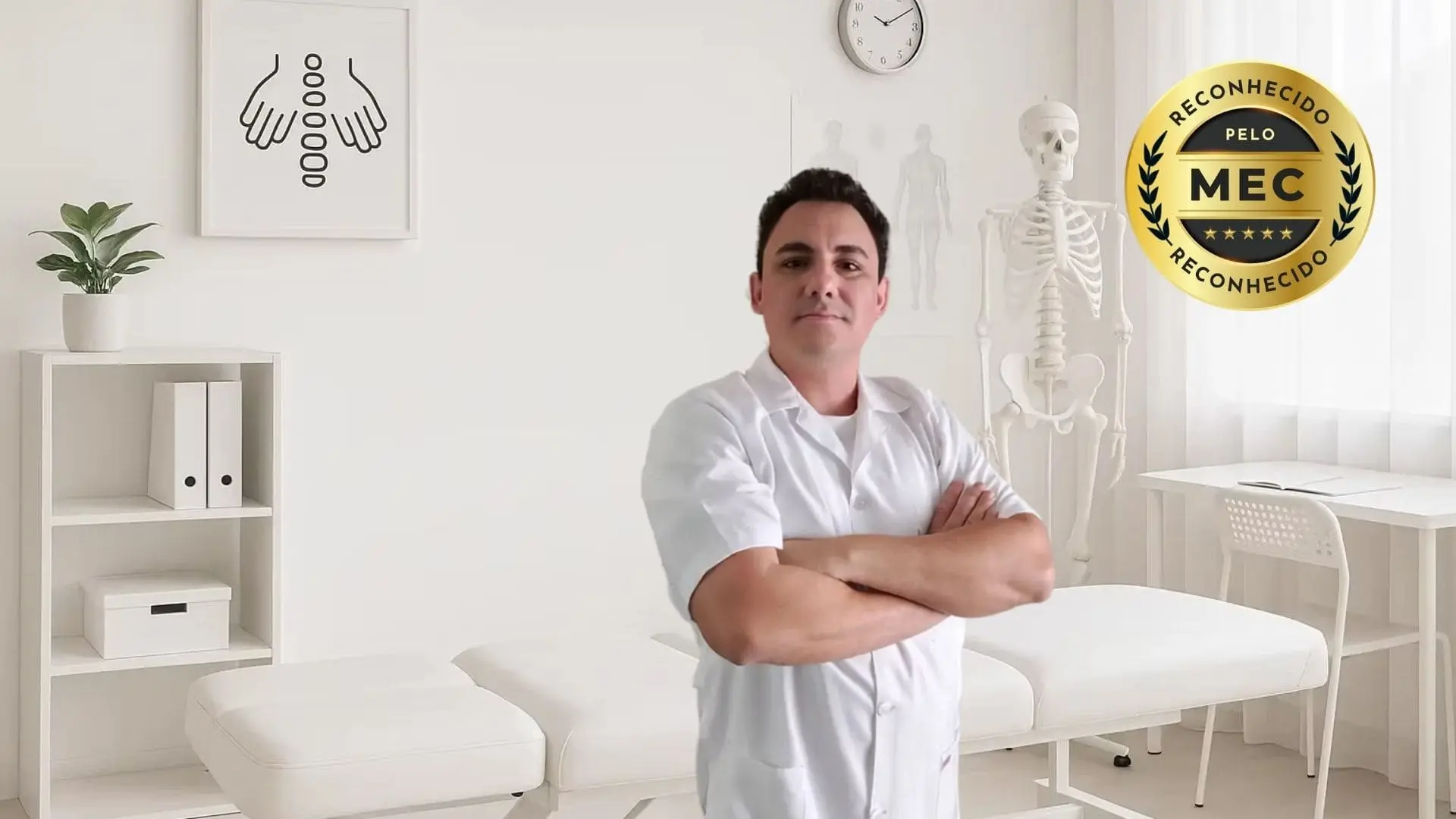 Aula prática de quiropraxia, ajuste articular guiado por professor