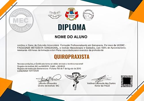 Frente do diploma de Quiropraxia — Instituto MC