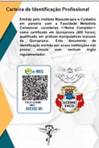 Carteira de identificação profissional de Quiropraxia — verso